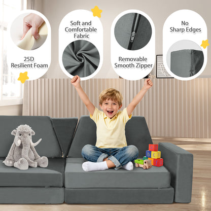 Light Gray Foam Kids Modular Sofa Set 15 Piece