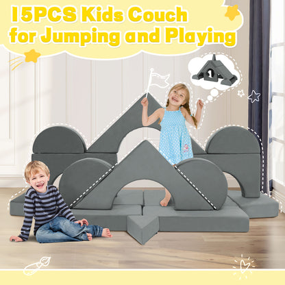 Light Gray Foam Kids Modular Sofa Set 15 Piece