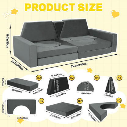 Light Gray Foam Kids Modular Sofa Set 15 Piece