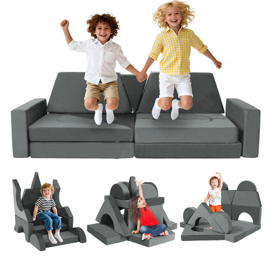 15 Pieces Modular Kids Sectional Sofa, DIY Convertible Foam Toddler Play Couch, Versatile Play Furniture for Children Bedroom Playroom Living Room