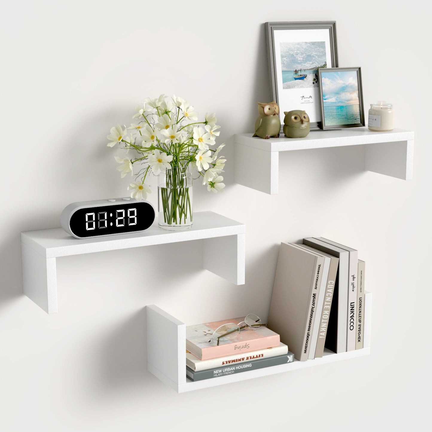 Wood Floating Wall Shelves Set of 3 Wall Mounted Storage Shelves for Bathroom Bedroom Living Room Kitchen Office Home Decor