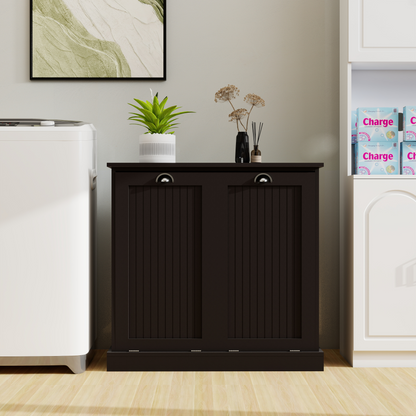 Black Tilt-Out Laundry Sorter Cabinet - MDF Storage for Living Room