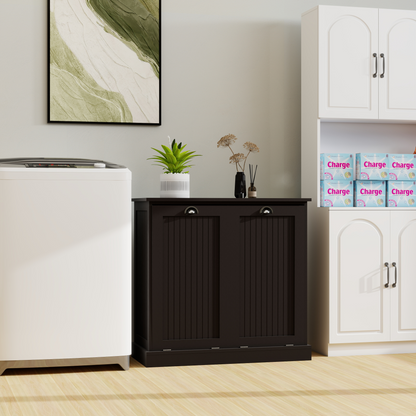 Black Tilt-Out Laundry Sorter Cabinet - MDF Storage for Living Room