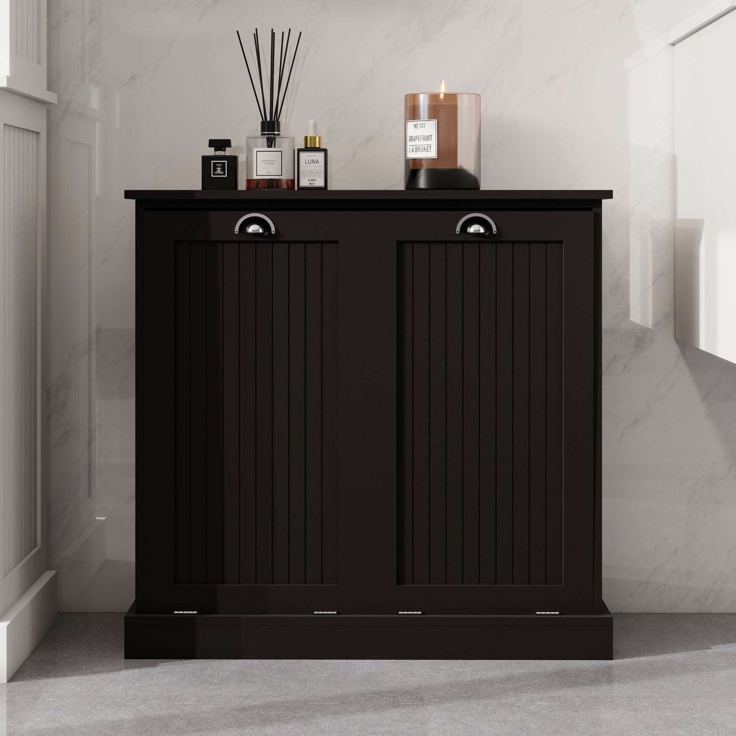 Black Tilt-Out Laundry Sorter Cabinet - MDF Storage for Living Room