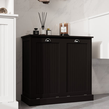 Black Tilt-Out Laundry Sorter Cabinet - MDF Storage for Living Room