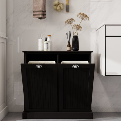 Black Tilt-Out Laundry Sorter Cabinet - MDF Storage for Living Room