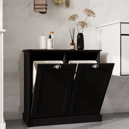 Black Tilt-Out Laundry Sorter Cabinet - MDF Storage for Living Room