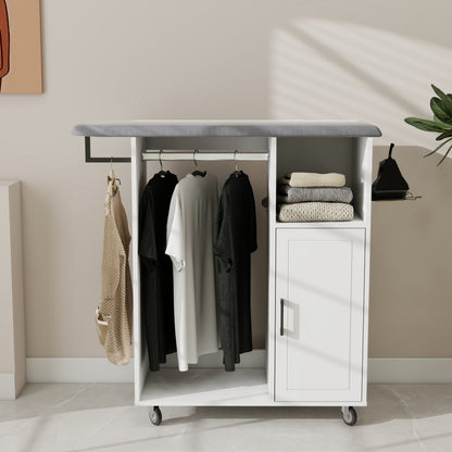 White Ironing Cabinet with Rolling Board - Compact Storage Solution for Living Room