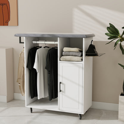 White Ironing Cabinet with Rolling Board - Compact Storage Solution for Living Room