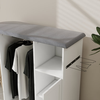 White Ironing Cabinet with Rolling Board - Compact Storage Solution for Living Room