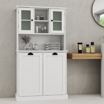 White Laundry Sorter Cabinet - MDF Tall Storage