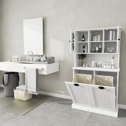 White Laundry Sorter Cabinet - MDF Tall Storage
