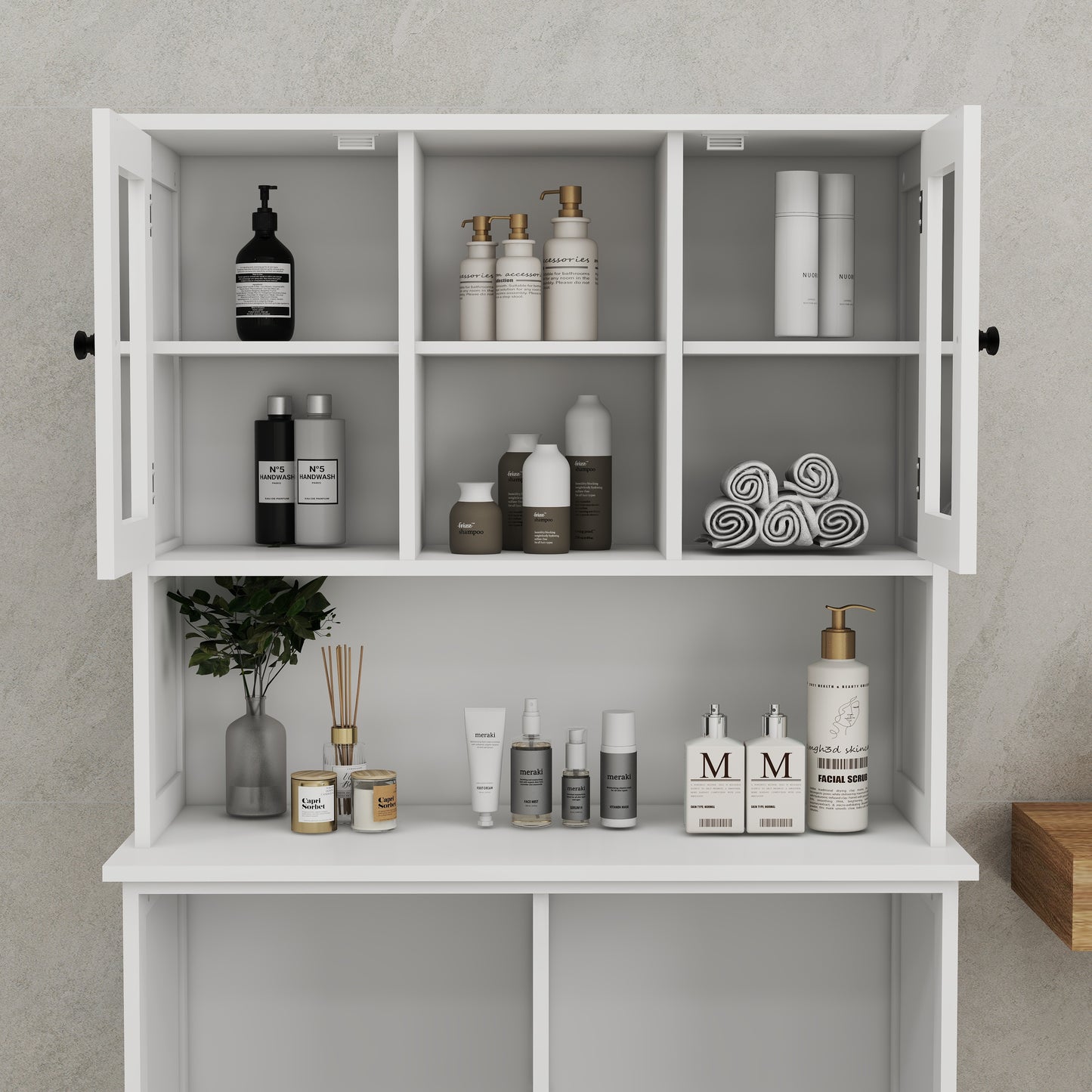 White Laundry Sorter Cabinet - MDF Tall Storage