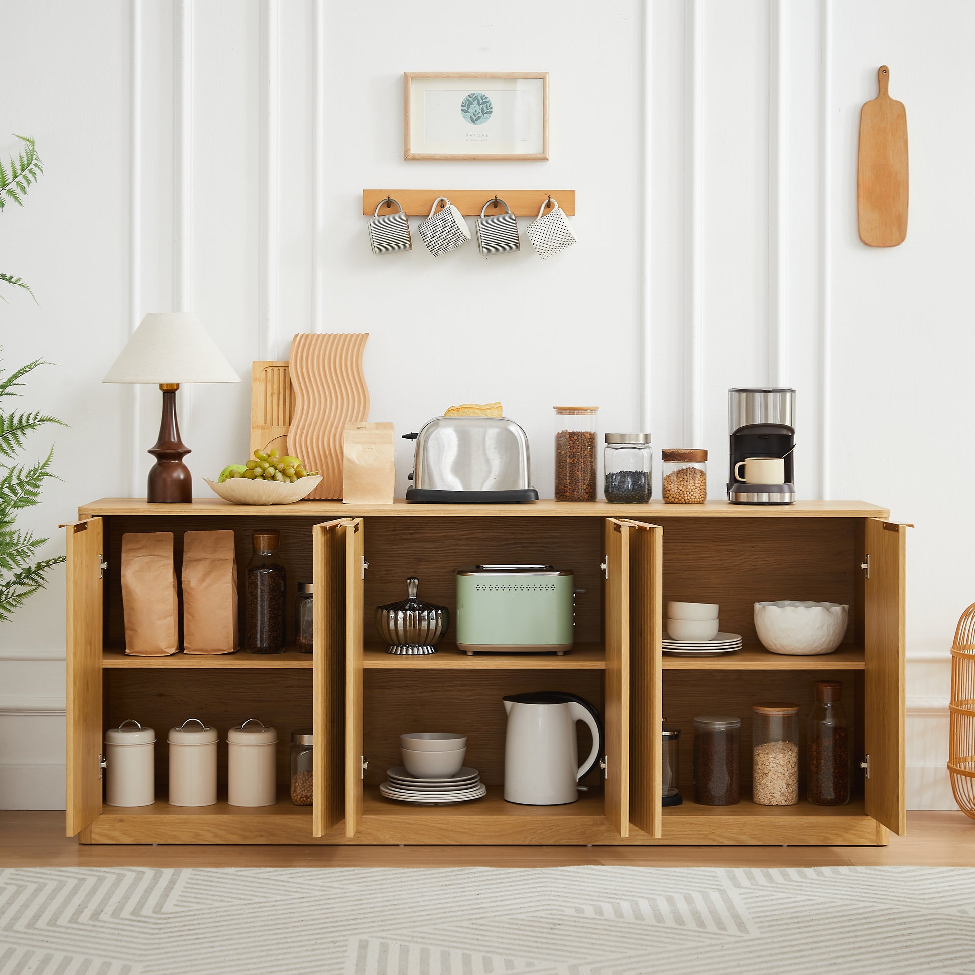 67 Inch Natural MDF Sideboard Cabinet - Storage Solutions