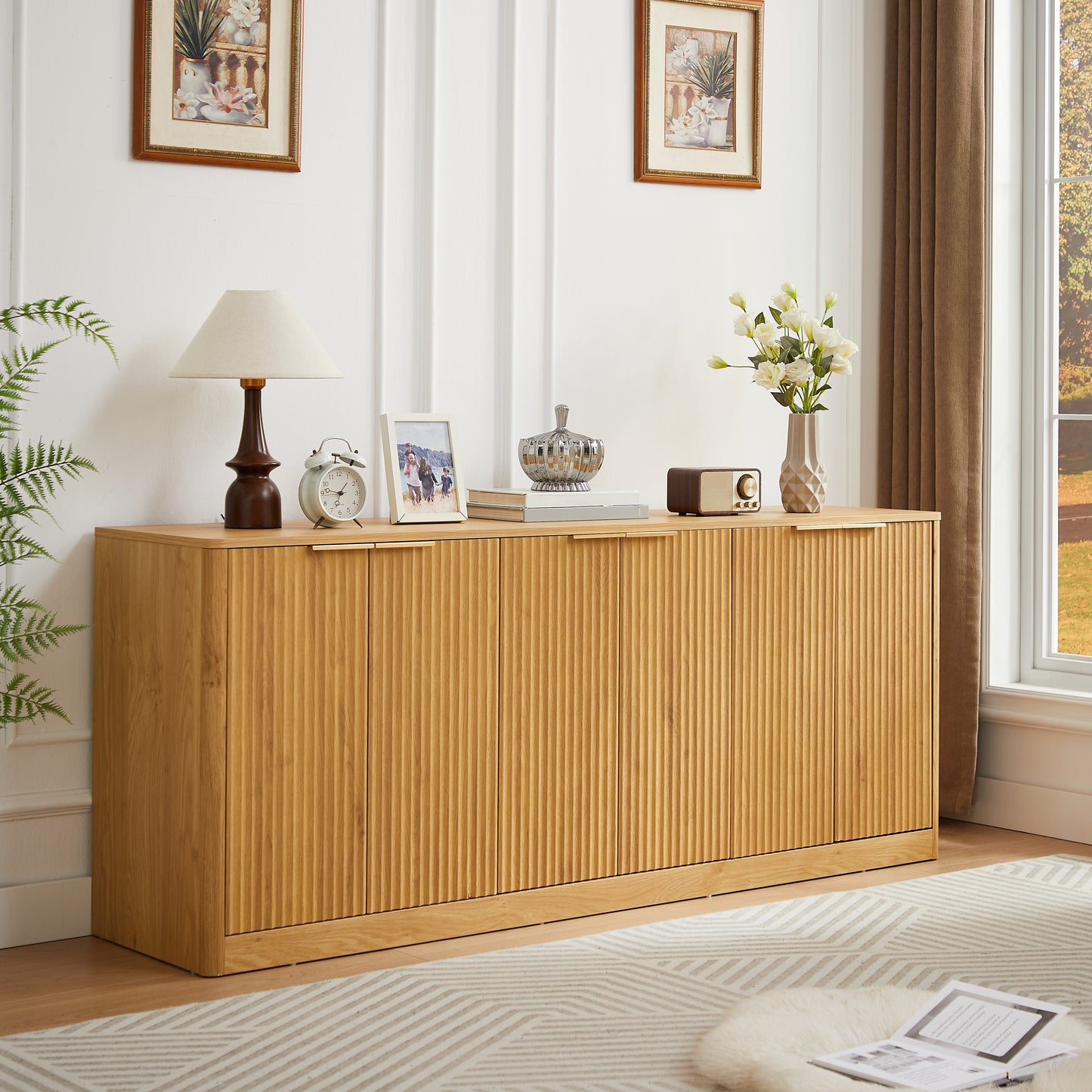67 Inch Natural MDF Sideboard Cabinet - Storage Solutions