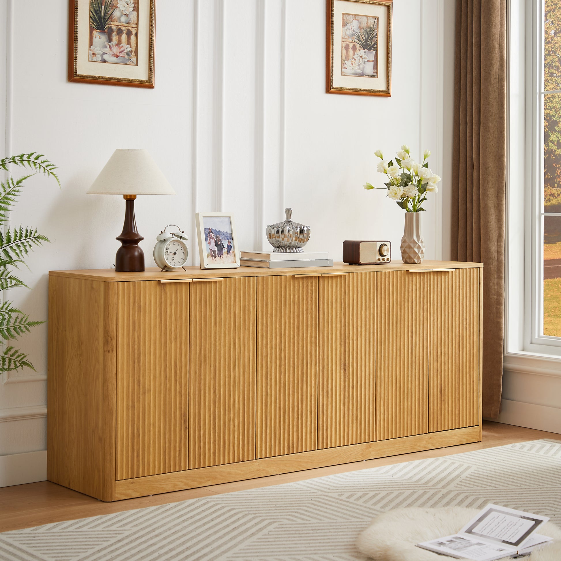 67 Inch Natural MDF Sideboard Cabinet - Storage Solutions