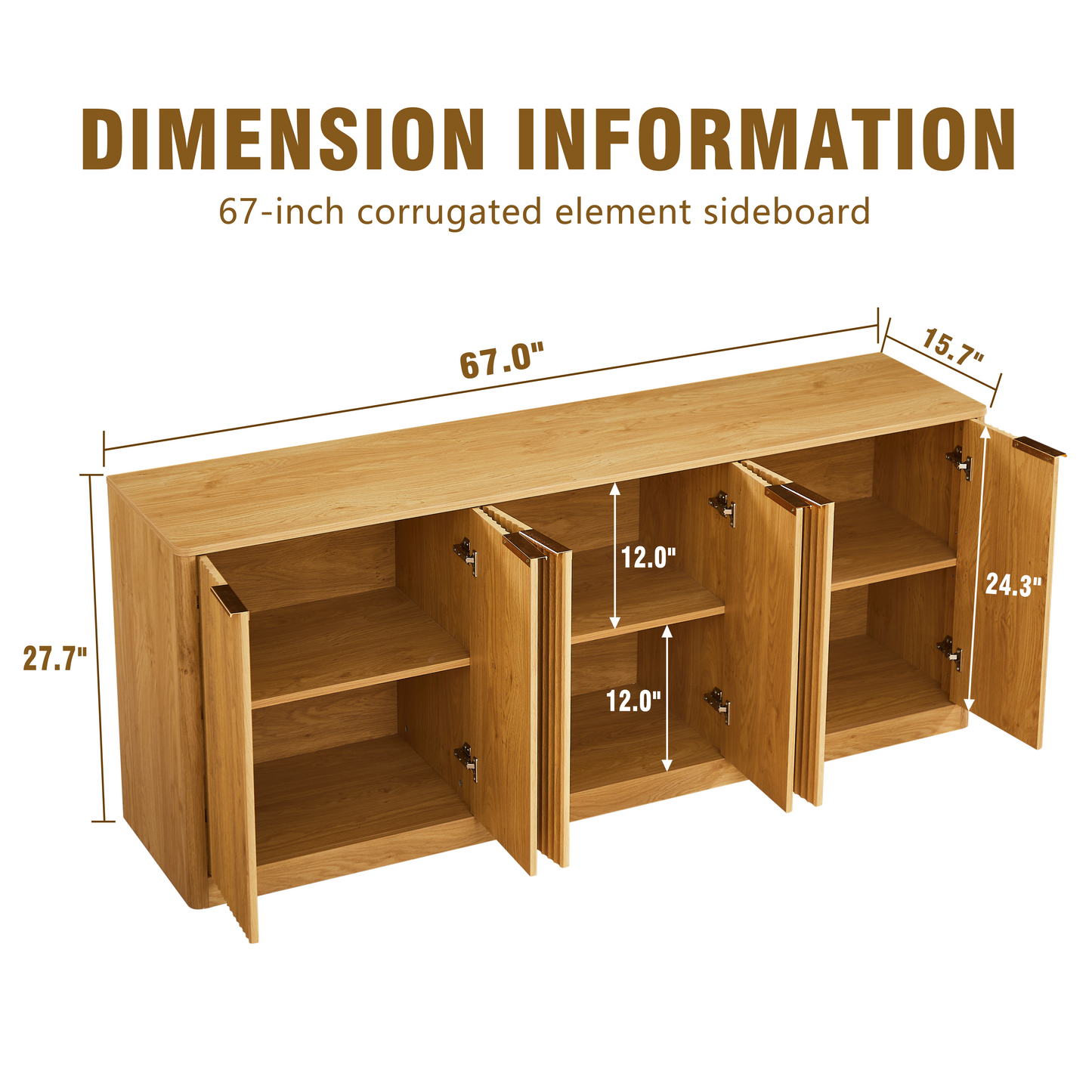 67 Inch Natural MDF Sideboard Cabinet - Storage Solutions