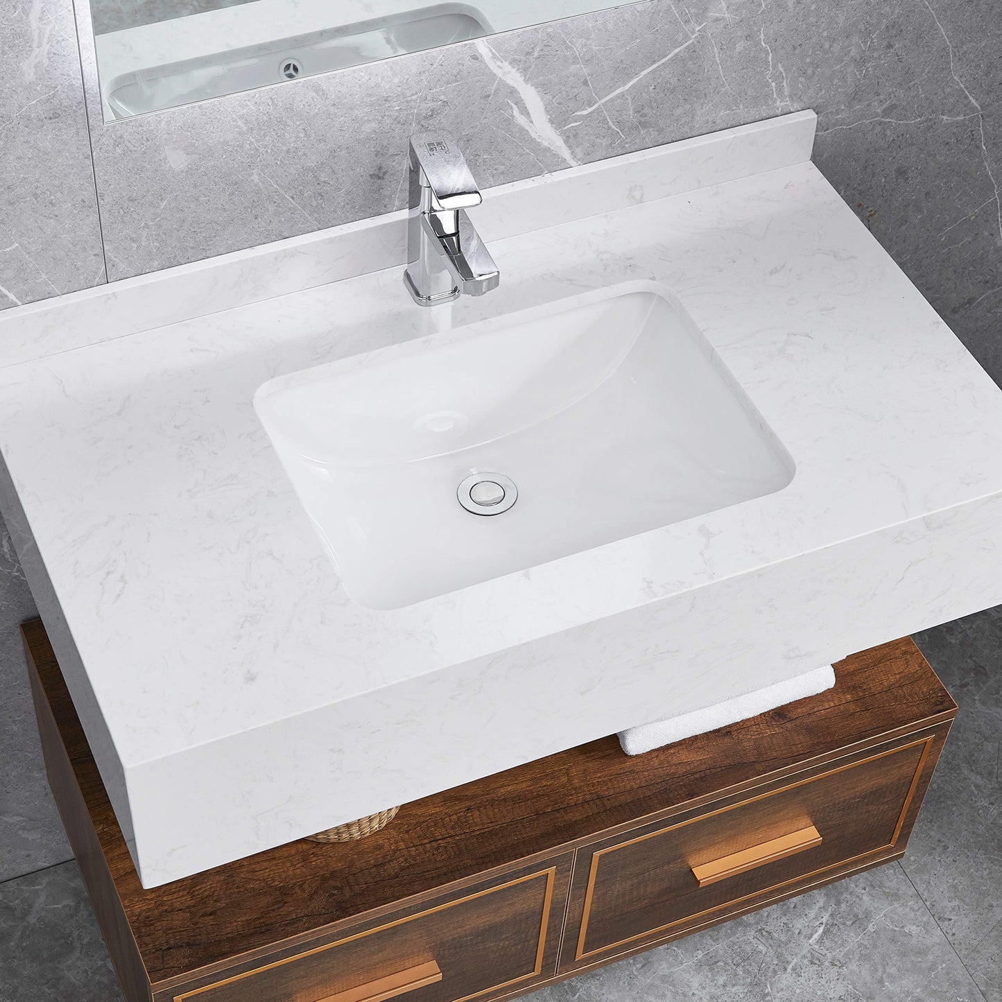White Ceramic Bathroom Vanity Sink - Undermount Design