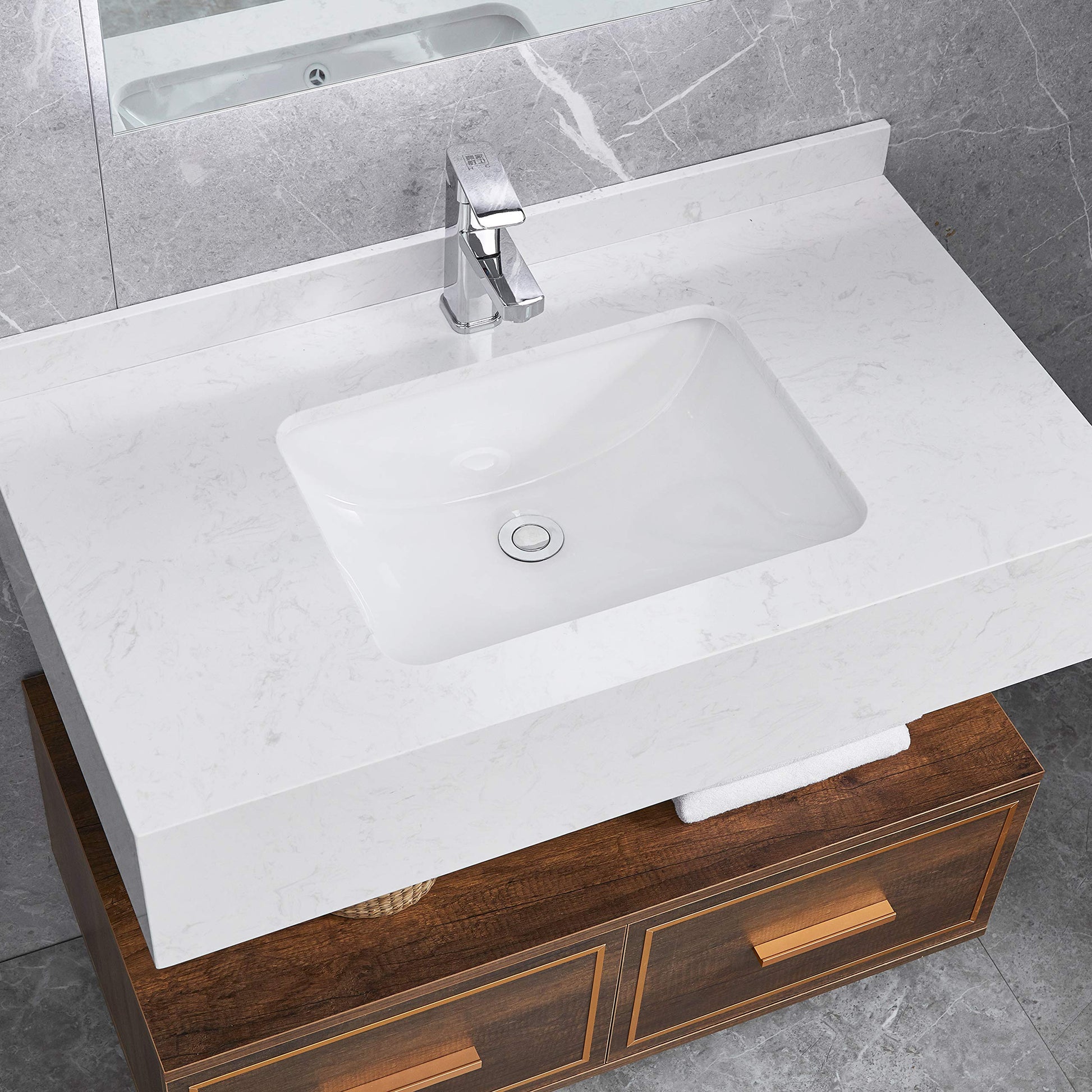 White Ceramic Bathroom Vanity Sink - Undermount Design