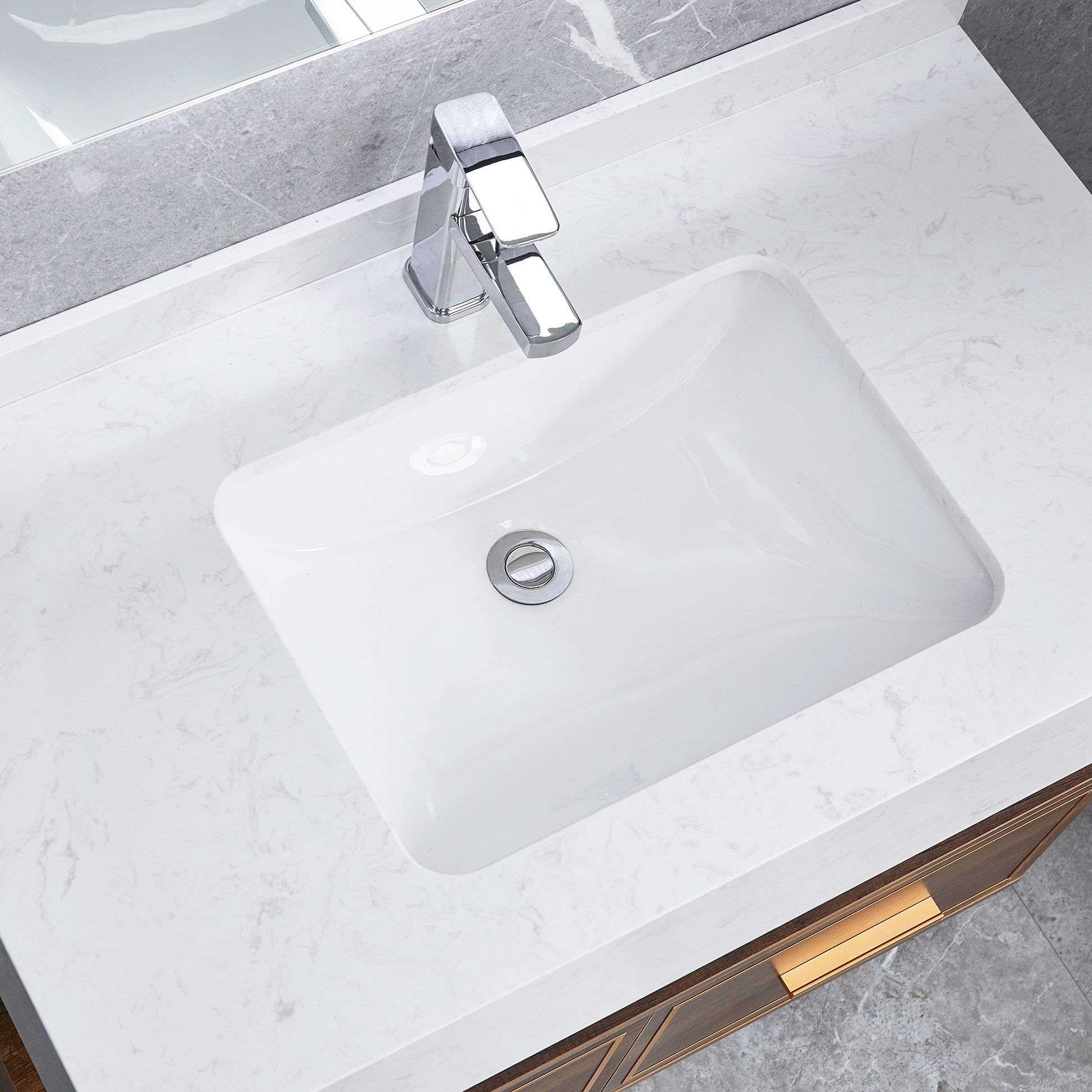 White Ceramic Bathroom Vanity Sink - Undermount Design