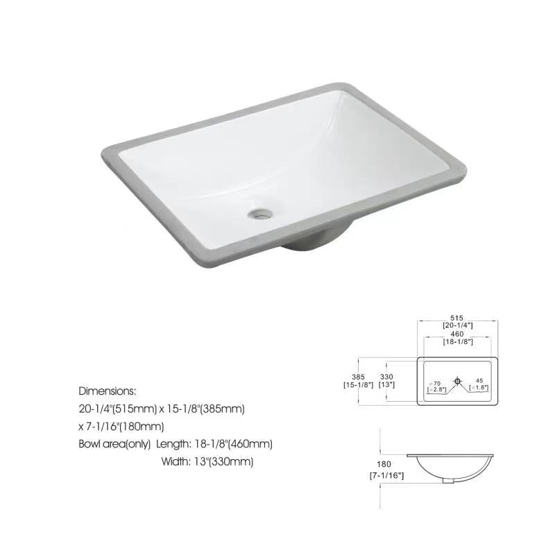 White Ceramic Bathroom Vanity Sink - Undermount Design
