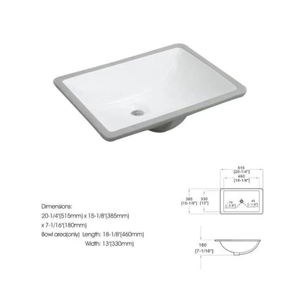 White Ceramic Bathroom Vanity Sink - Undermount Design