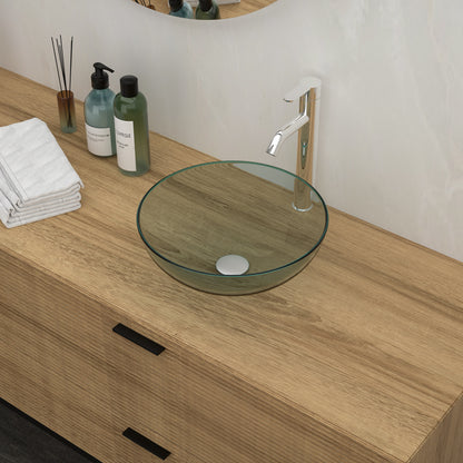 Clear Tempered Glass Vessel Sink - Bathroom Vanity with Chrome Faucet