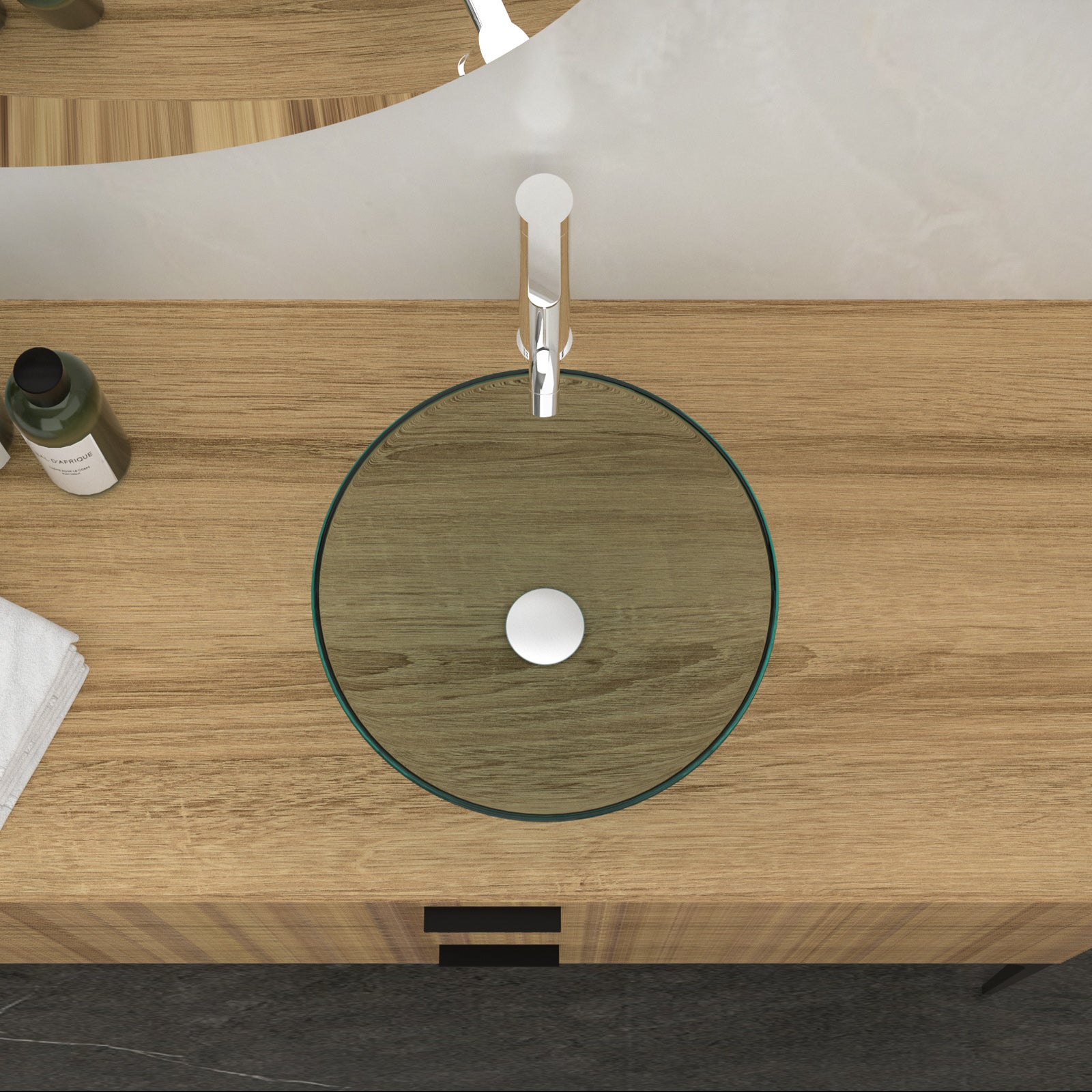 Clear Tempered Glass Vessel Sink - Bathroom Vanity with Chrome Faucet