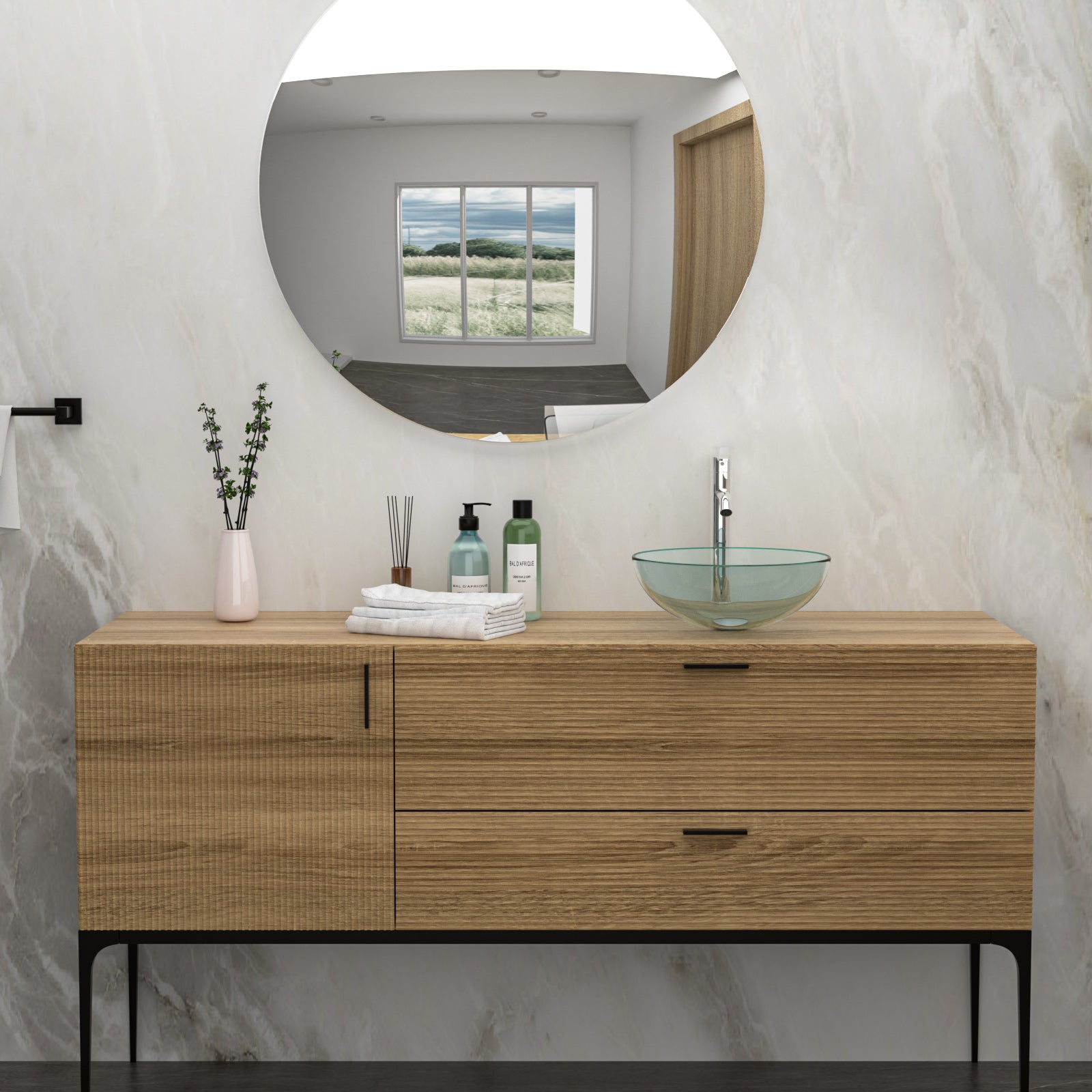 Clear Tempered Glass Vessel Sink - Bathroom Vanity with Chrome Faucet