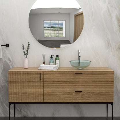Clear Tempered Glass Vessel Sink - Bathroom Vanity with Chrome Faucet