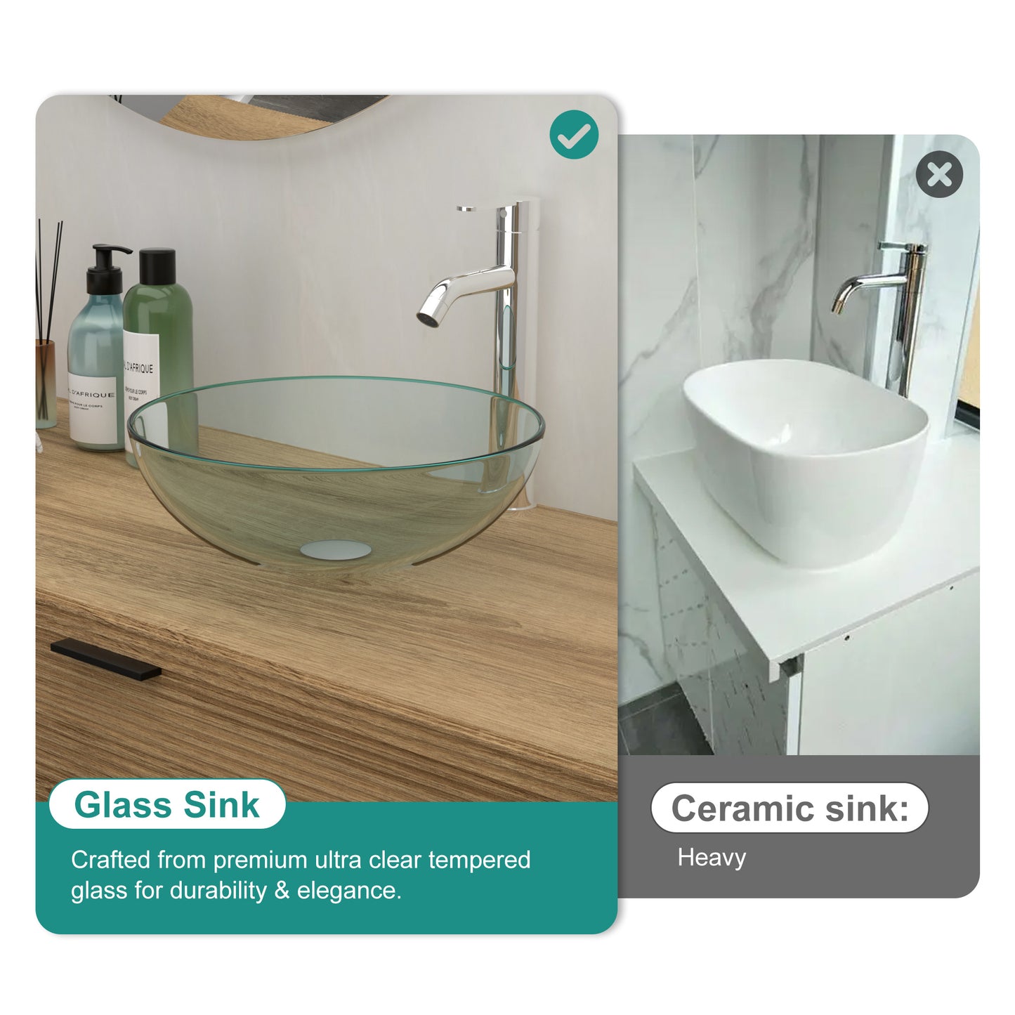Clear Tempered Glass Vessel Sink - Bathroom Vanity with Chrome Faucet