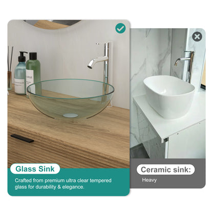 Clear Tempered Glass Vessel Sink - Bathroom Vanity with Chrome Faucet