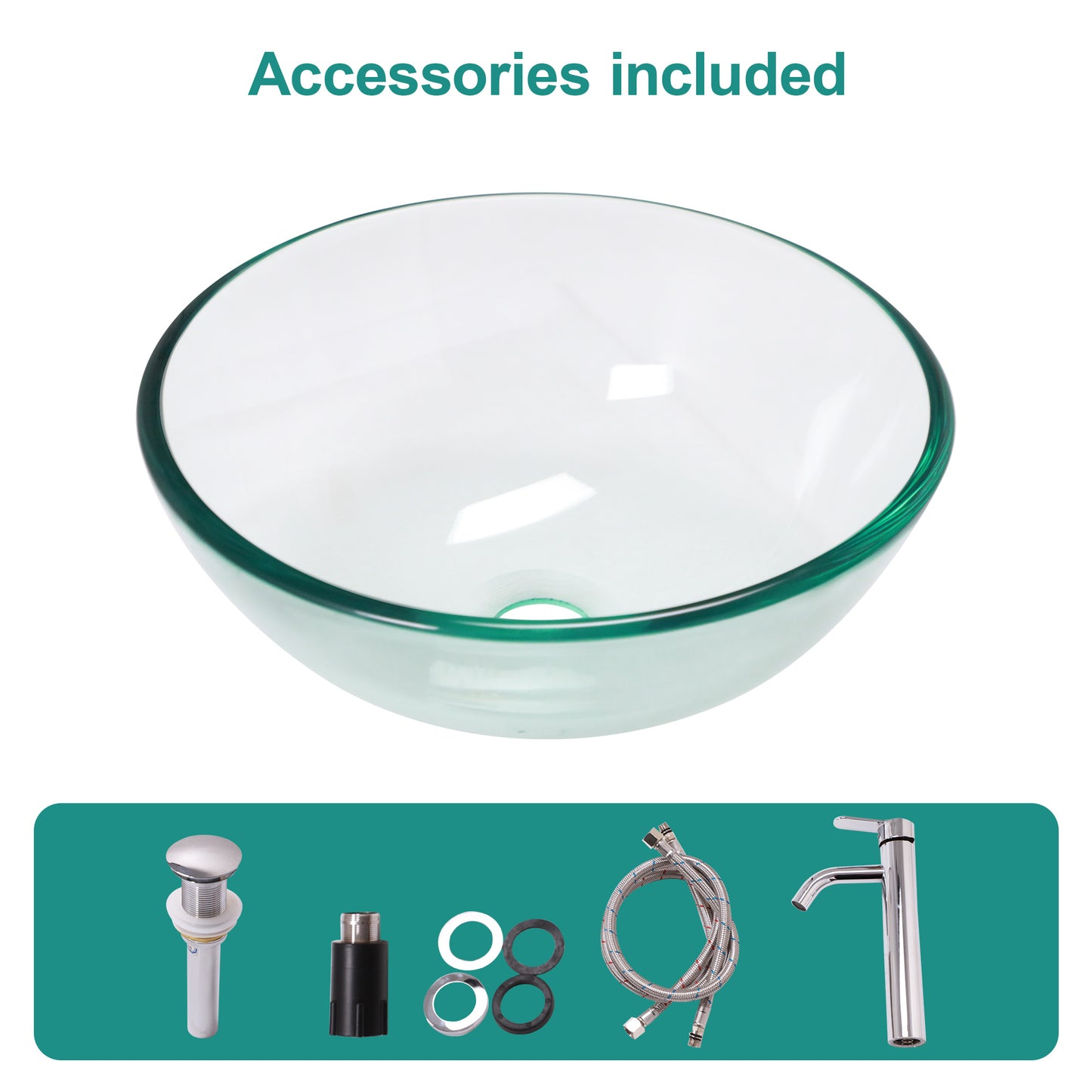 Clear Tempered Glass Vessel Sink - Bathroom Vanity with Chrome Faucet