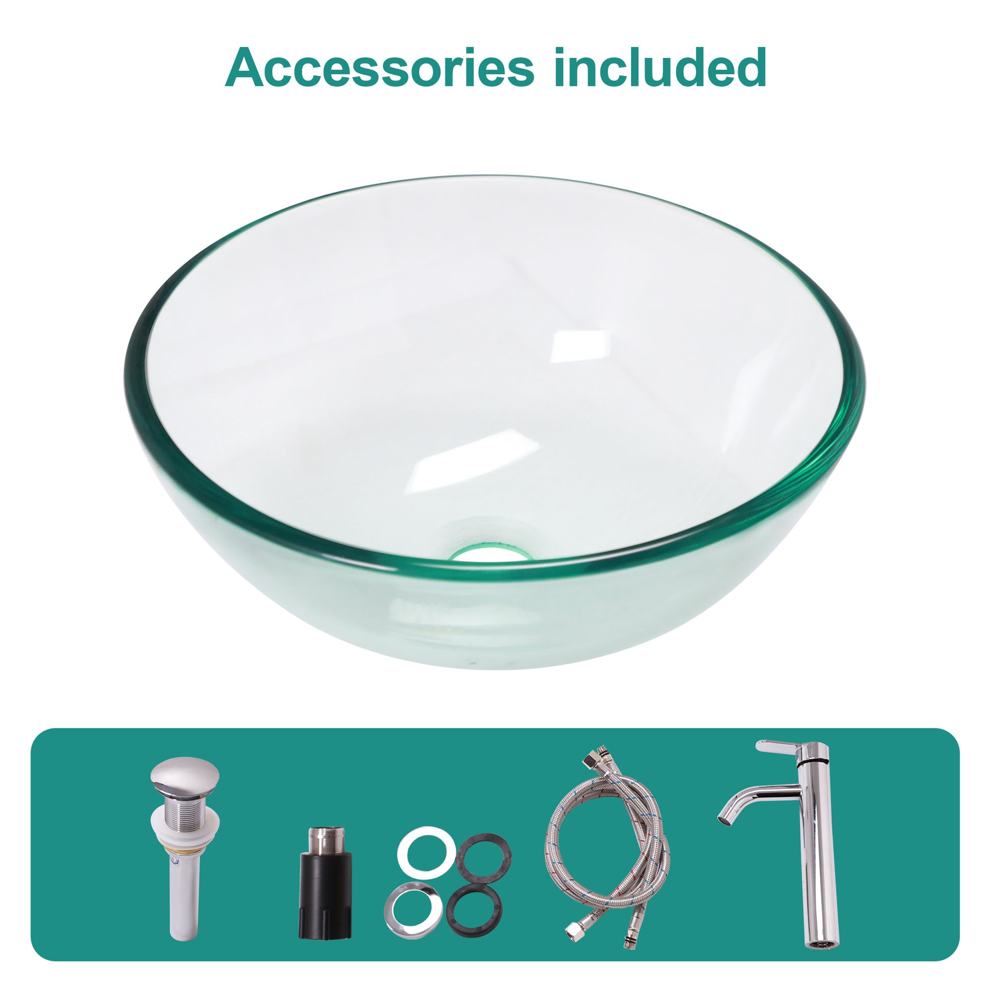 Clear Tempered Glass Vessel Sink - Bathroom Vanity with Chrome Faucet