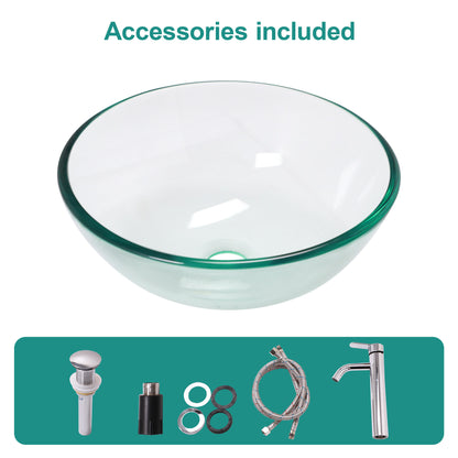 Clear Tempered Glass Vessel Sink - Bathroom Vanity with Chrome Faucet