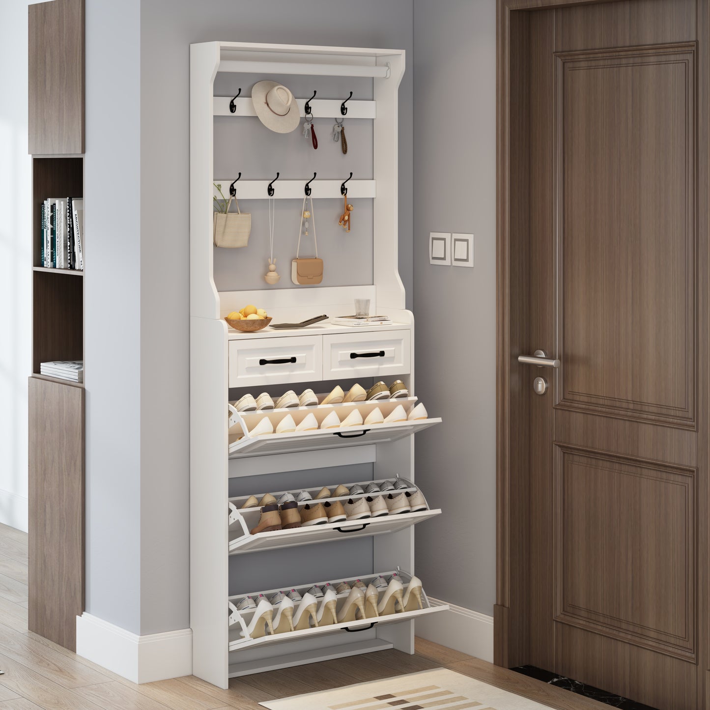 White Shoe Cabinet with 3 Doors & 2 Drawers - Storage Solutions