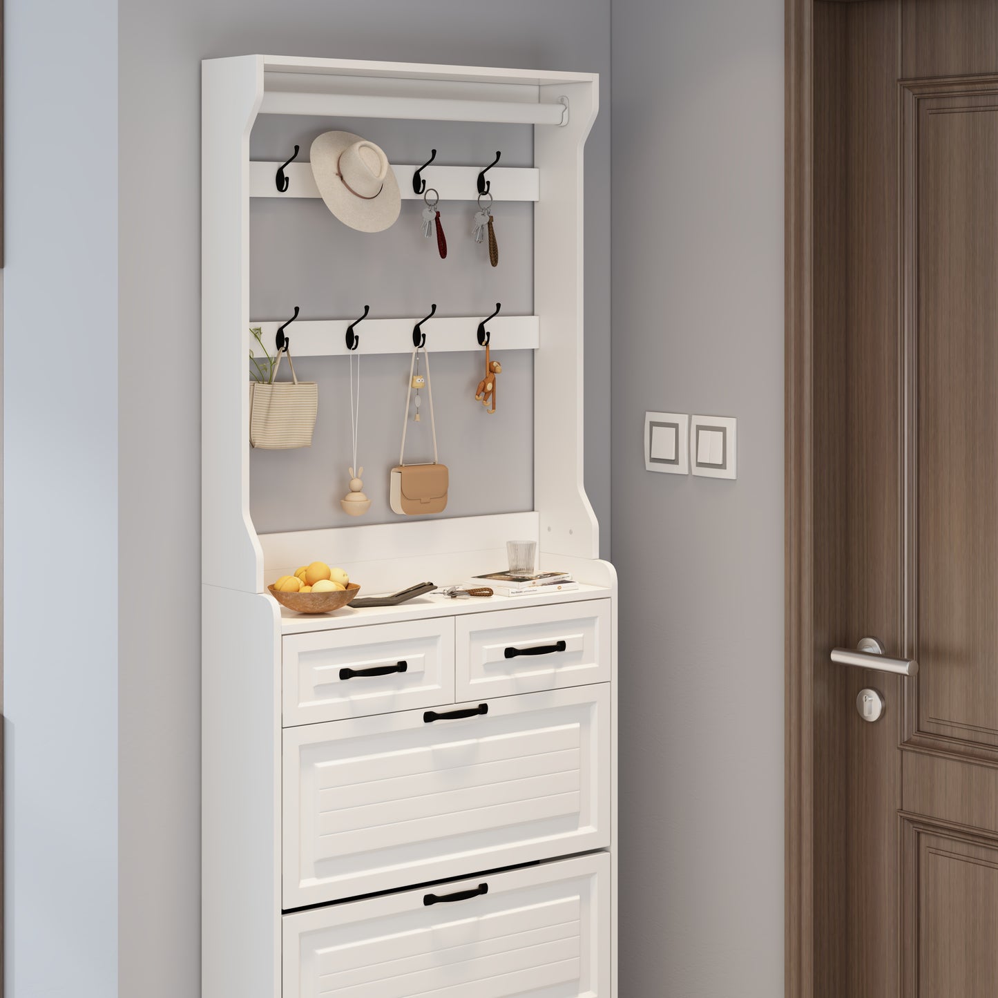 White Shoe Cabinet with 3 Doors & 2 Drawers - Storage Solutions