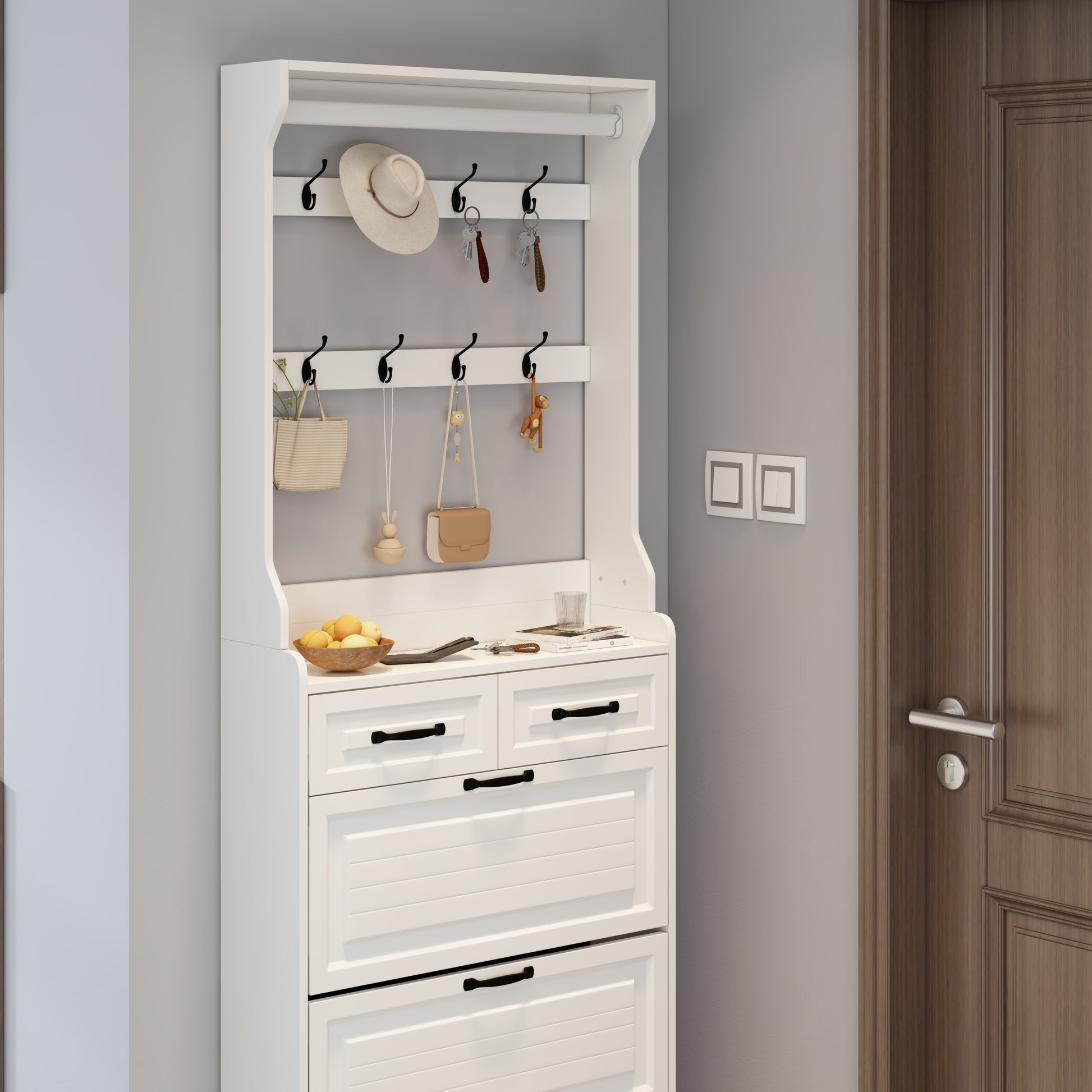 White Shoe Cabinet with 3 Doors & 2 Drawers - Storage Solutions