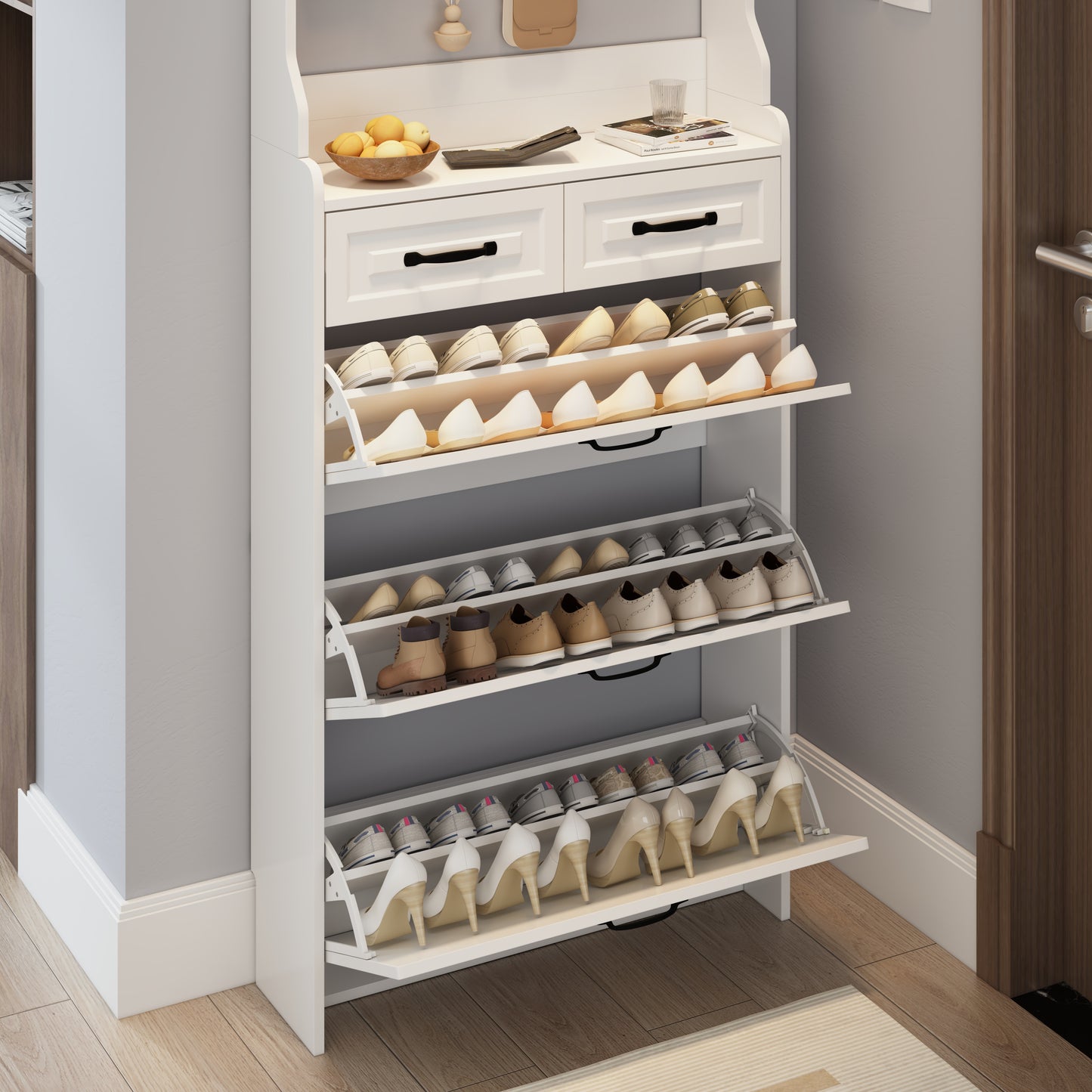 White Shoe Cabinet with 3 Doors & 2 Drawers - Storage Solutions