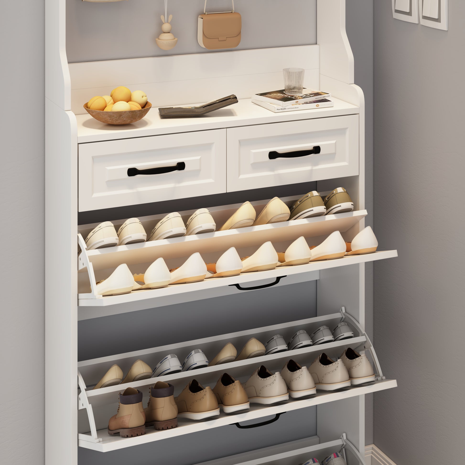 White Shoe Cabinet with 3 Doors & 2 Drawers - Storage Solutions