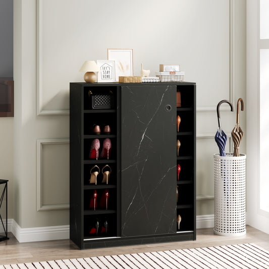 Marble black  shoe cabient with sliding door have 6 layers can storage at least30 pairs shoes