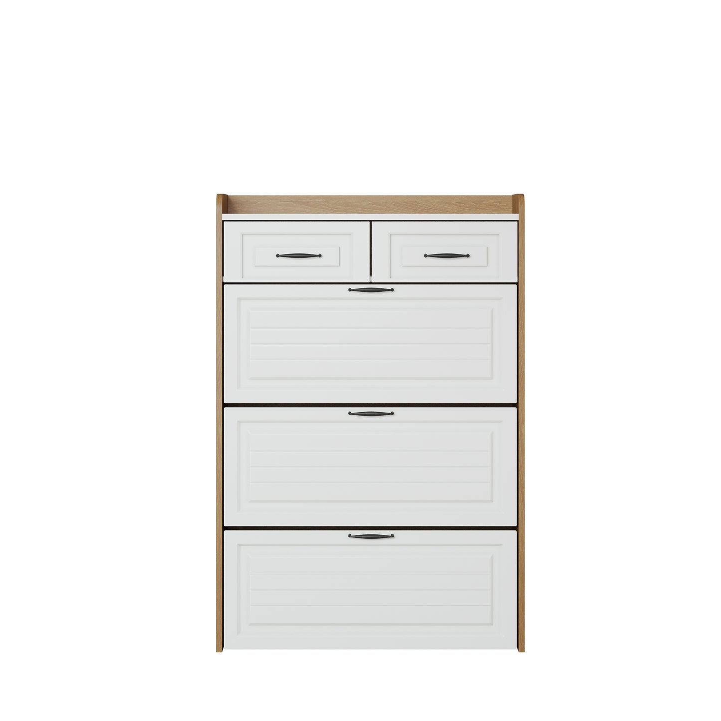 White + Oak Shoe Cabinet - 3 Drawers, 5+ Storage for Living Room