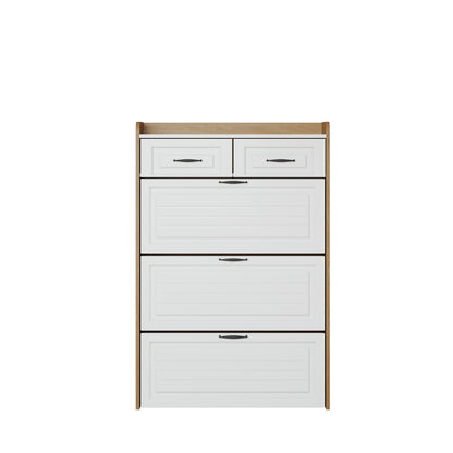 White + Oak Shoe Cabinet - 3 Drawers, 5+ Storage for Living Room