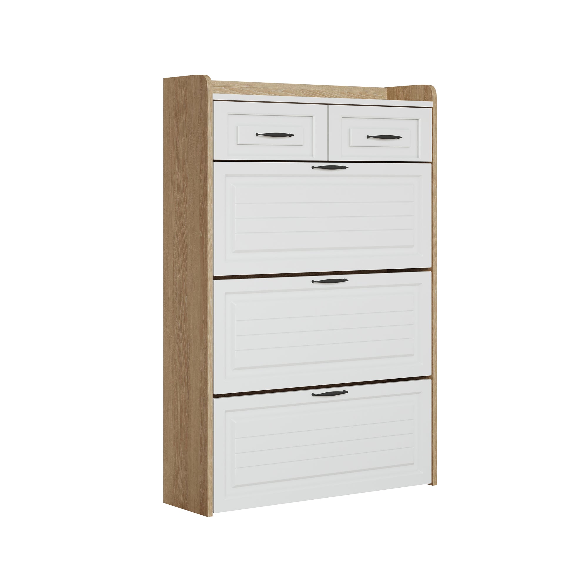 White + Oak Shoe Cabinet - 3 Drawers, 5+ Storage for Living Room