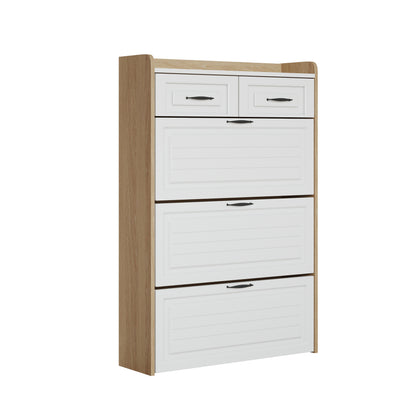 White + Oak Shoe Cabinet - 3 Drawers, 5+ Storage for Living Room