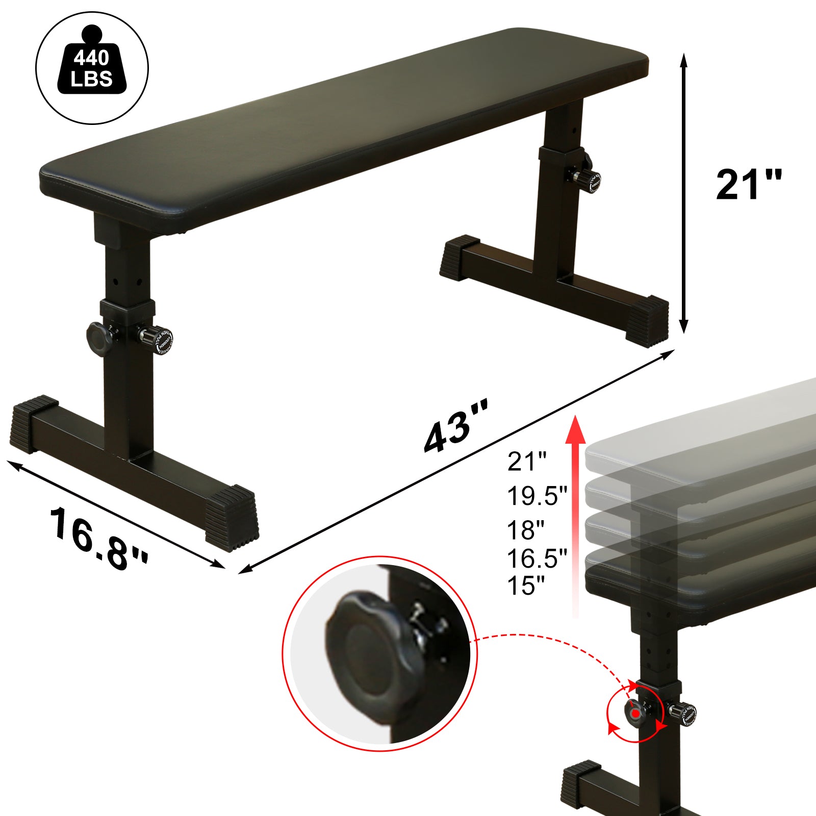 Black Steel Weight Bench - 440lb Capacity