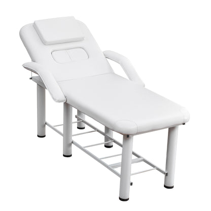 Professional Beauty Bed with Removable Headrest & Breast Cushions, Armrests and Storage Shelf for Full Body Massage, Facial, Tattoo & Spa,White