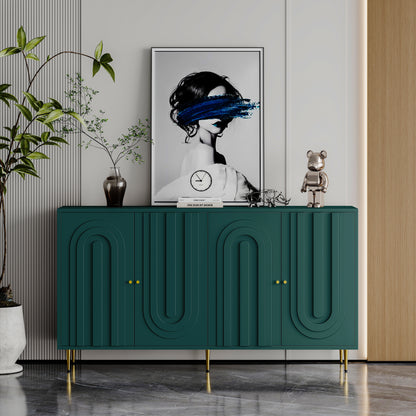 Green MDF Cabinet - 4 Door Storage Sideboard