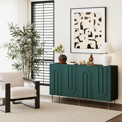 Green MDF Cabinet - 4 Door Storage Sideboard