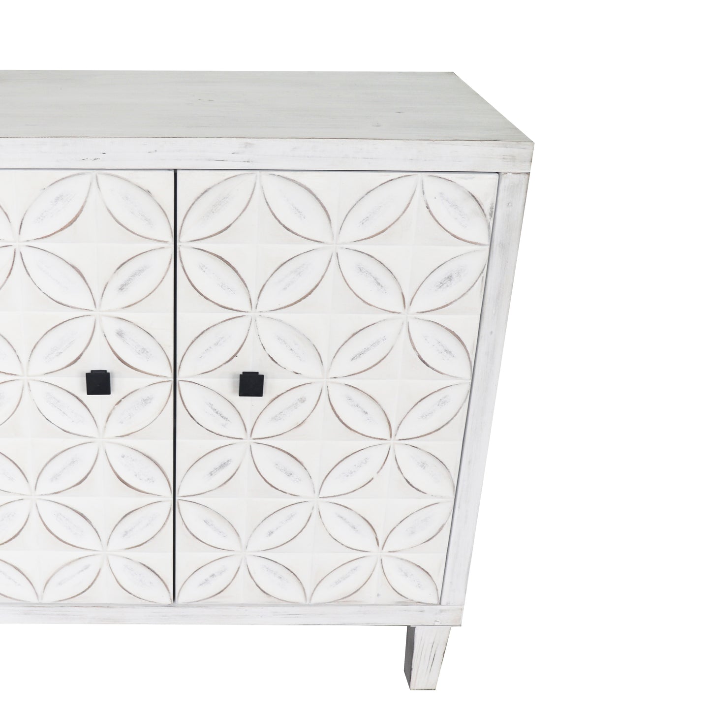 White Washed Wood Sideboard Buffet Cabinet - 4 Door Storage